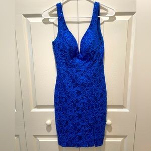 Jodi Kristopher Royal Blue Sequin Mini Dress with Slit Size 3 (juniors)